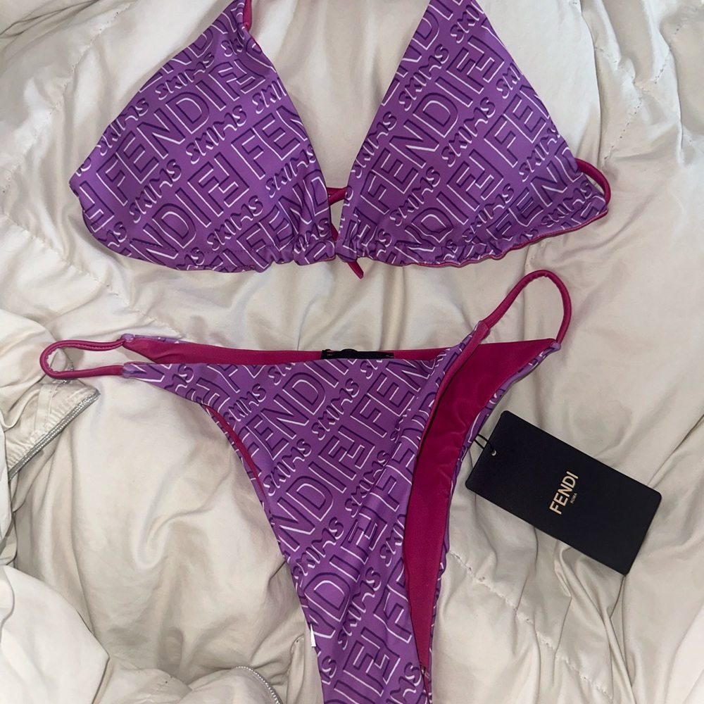 Fendi Logo Print Purple Bikini